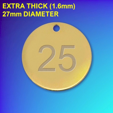 Numbered Brass Tags Extra Thick - 27mm - Etched