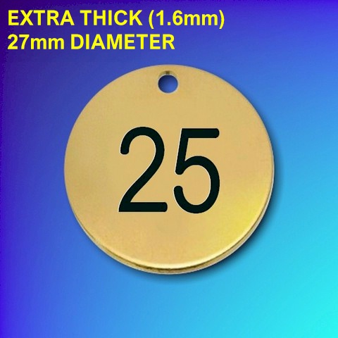 Numbered Brass Tags Extra Thick - 27mm