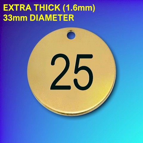 Numbered Brass Tags Extra Thick - 33mm