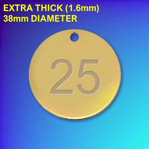 Numbered Brass Tags Extra Thick - 38mm - Etched