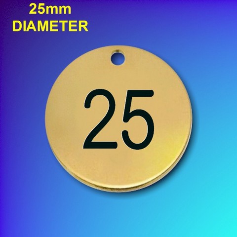 Numbered Brass Tags With Colour - 25mm