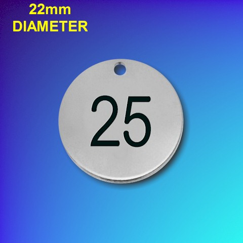 Numbered Nickel Tags With Colour - 22mm