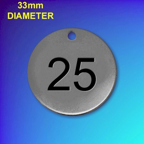 Numbered Stainless Steel Tags With Black - 33mm
