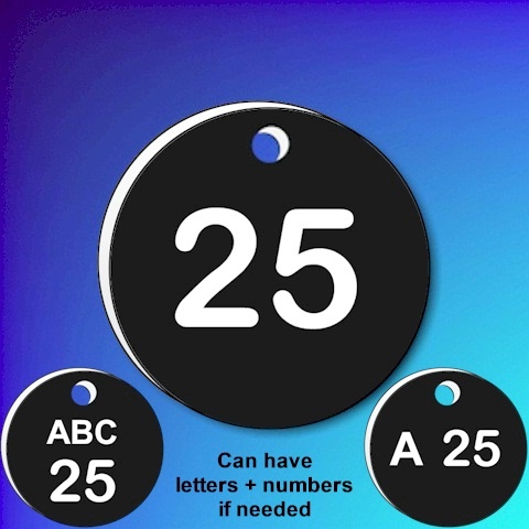 Numbered Plastic Tags - Black With White Numbers