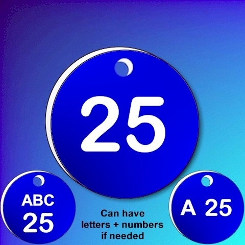 Numbered Plastic Tags - Blue With White Numbers