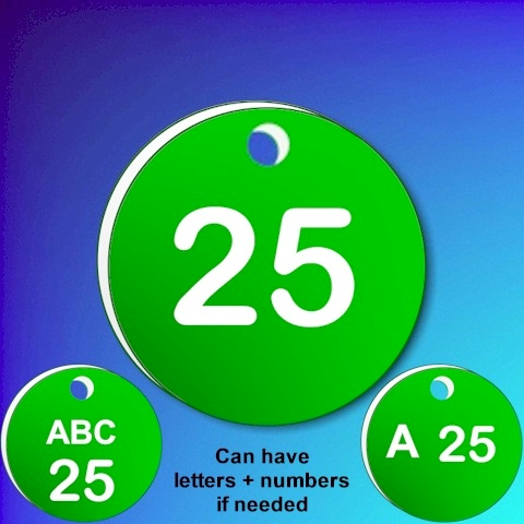 Numbered Plastic Tags - Green With White Numbers