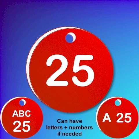 Numbered Plastic Tags - Red With White Numbers