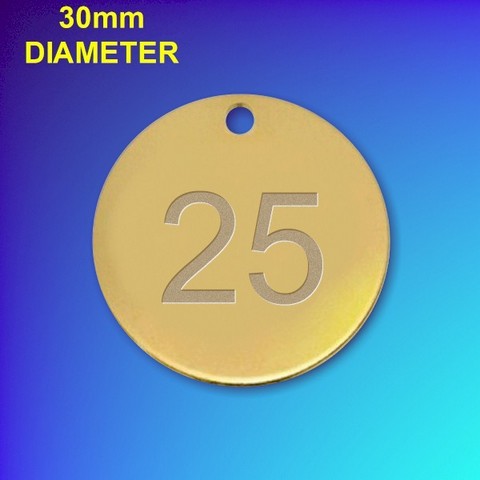 Numbered Basic Brass Tags - 30mm