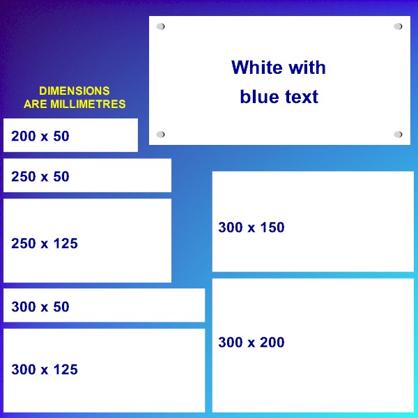 White Plastic Signs and Name Plates - BLUE TEXT