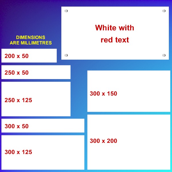 White Plastic Signs and Name Plates - RED TEXT